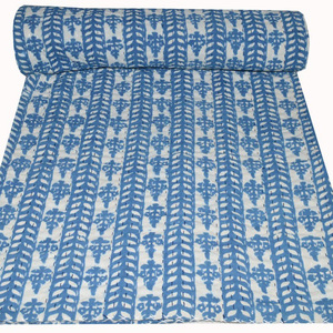 ดอกไม้ Hand Block พิมพ์ผ้าคลุมเตียง2 Layered Kantha Quilt อินเดีย Spread - Product Image 3