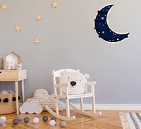 Étagère murale en forme de croissant-lune bleu marine, avec éclairage arrière LED, décor pour pierres de cristaux, huiles essentielles, produits de beauté et de Salon