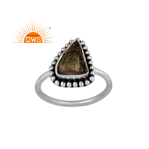 Oxidized Sterling Silver Natural Rough <b>Moldavite</b> Gemstone Triangular Shape Design <b>Ring</b> Jewelry Manufacturer - Product Image 1