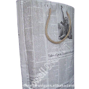 Recycled Newspaper Shopping <b>Bag</b> with Geometric Pattern Rope Handle <b>Medium</b> <b>Size</b> Made From Recycled Indian Newspapers Delhi - Product Image 1