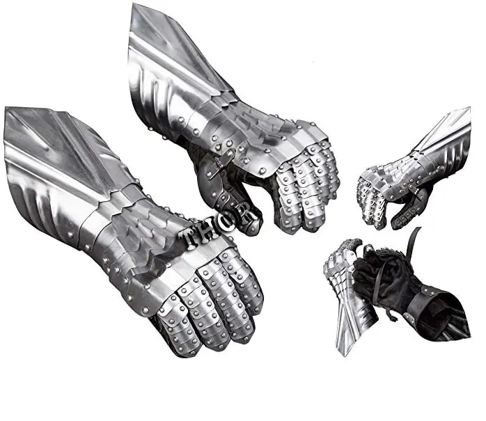Ortaçağ eldivenler tam belden yeniden Enactment sahne gümüş kaplama giyilebilir eldiven savaşçı kostüm