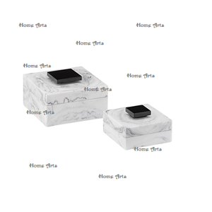 Lot de 2 boîtes de rangement pour bijoux et cosmétiques de forme carrée au design antique avec bouton en laiton - Product Image 2