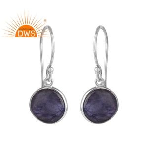 Boucles d'oreilles en argent 925 rhodié blanc, bijoux avec pierre précieuse naturelle ronde en tanzanite, fournisseur de bijoux - Product Image 1