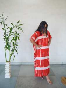 Atractivo Tie Dye Rayon Kaftan Dress para mujer Estilo bohemio Beach Cover-Up Summer Resort Wear Transpirable Ecológico Lavable - Product Image 5