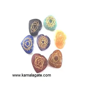 Kristal 7 batu alam chakra dengan Logo reiki ukiran kristal hati Pub 7 Chakra Reiki Set penyembuhan kristal