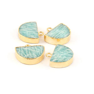 Conector de fabricación de amazonita natural de 10x14mm, Conector de borde galvanizado de oro de latón, conectores de curación de fianza simple semicircular - Product Image 4