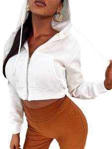 Nuevo 2023 Sudadera con capucha corta con cremallera para mujer Sudadera con capucha básica con cordón y bolsillo - Product Image 4