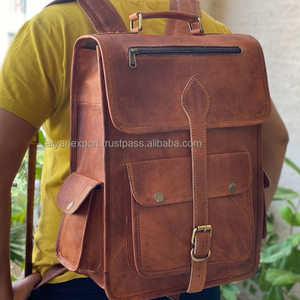 Sac à dos marron en cuir véritable pour femme, sacoche fait main en cuir de chèvre, unisexe, 11x15 pouces, - Product Image 3