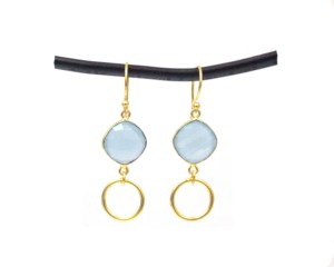 Calcédoine bleue faite à la main en argent Sterling crochet ethnique boucles d'oreilles fil plaqué or enveloppé pour les mariages fêtes mode bijoux cadeau - Product Image 6