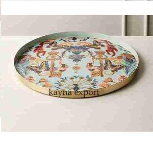 Plateau en résine avec imprimé de fleurs, métal, fini, nouveau design - Product Image 1