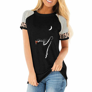 Women's Casual Summer <b>Cat</b> Print <b>Tops</b> Short Sleeve Crew Neck T-Shirt Denim Flannel Batik-Custom Labeling Printing Service - Product Image 1