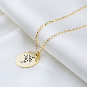 กันยายนผักบุ้งเกิดเดือนสร้อยคอดอกไม้แผ่นดิสก์รูปไข่925เครื่องประดับเงินสเตอร์ลิง - Product Image 4