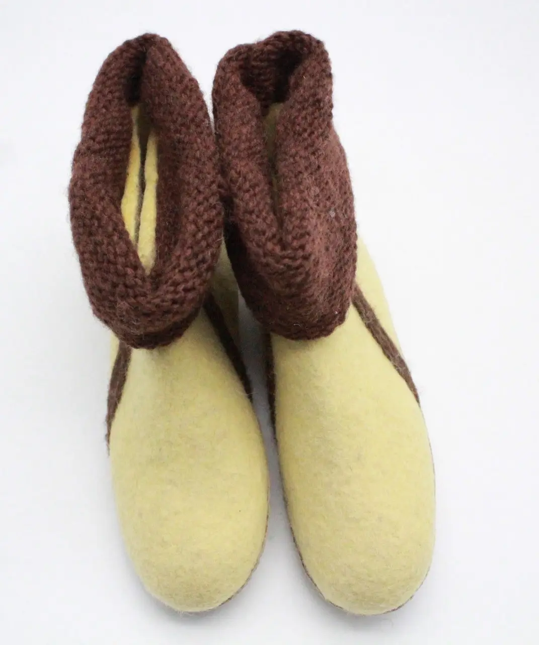 Yellow and brown mixed felt handmade boot - Attractive and Stylish sneaker - Eco-friendly handmade unisex felt indoor feet wear