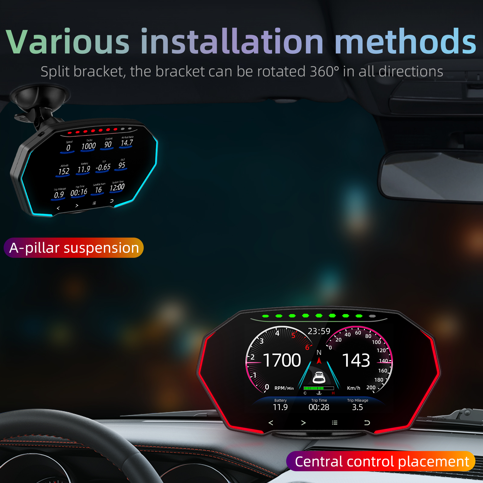 New Hot Modern design HUD F11 car HUD tpms display OBD2 multi-interface smart gauge