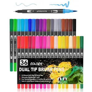 전문 아트 드로잉 도구 수채화 브러시 마커 펜 36 색 수성 드로잉 마커 브러쉬 수용성 마커