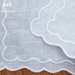 Mantel Individual de lino 100% bordado a máquina, manteles individuales de tela de lino 100% con bordes festonados blancos - Product Image 2