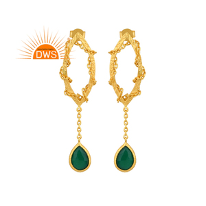 Pendientes colgantes de plata de ley de alta calidad para mujer, Gema Natural de ónix verde, diseño de marquesa, fabricante de joyería - Product Image 1