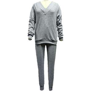 Chándal de mezcla de algodón de alta calidad para mujer, ropa deportiva de manga larga con cuello en V para Primavera, otoño e invierno, de talla grande - Product Image 2