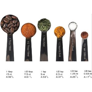 Tazas medidoras de acero inoxidable con recubrimiento de polvo negro con medidas grabadas, perfectas para cocinar y hornear duraderas - Product Image 4