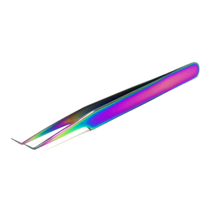 Pinzas de pestañas de acero inoxidable con logotipo personalizado para extensión de pestañas, herramienta de belleza tipo Punta de volumen multicolor - Product Image 5