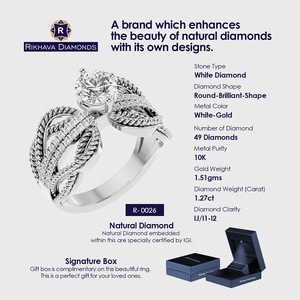 Rikhava 10K แหวนทองคำขาวผู้หญิง, แหวนเพชรธรรมชาติเครื่องประดับที่ดี - Product Image 3