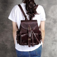 Sac à dos en cuir véritable pour femmes, sac à dos en cuir véritable à Grain complet