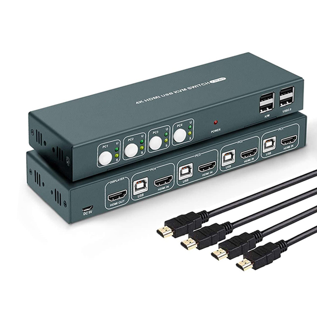 Factory Price Hdmi Switch With Audio Extractor Arc 4K 30Hz 4 in 1 Out Hdmi Kvm and Type C Usb Switch