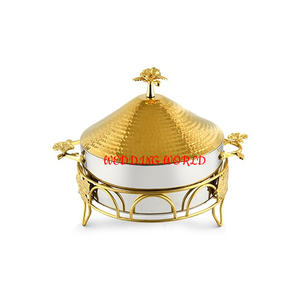 Olla de metal de doble pared con acabado dorado, hecha a mano cazuela de primera calidad, calentador de alimentos de metal al por mayor más vendido - Product Image 3