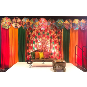 Telón de Fondo Colorido con Temática Rajastaní para Bodas, Decoración Real para Bodas Rajastaníes, Cortinas para Sangeet, Decoración Tradicional para Mehendi y Sangeet - Product Image 1