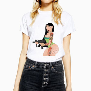 Oferta venta al por mayor las mujeres Vintage divertido chica mala nieve blanco t camisa O-cuello-historia oscura impresión Casual para mujeres - Product Image 3