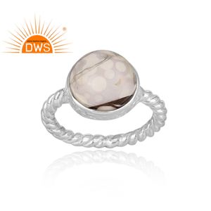Bague en argent massif 925 pour femme, pierre précieuse moave Howlite, forme ronde, bijoux fins, vente en gros - Product Image 2