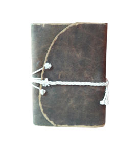 สมุดบันทึกหนังปิดด้วยด้ายสีขาวสีน้ำตาลธรรมดาแบบคลาสสิก - Product Image 1