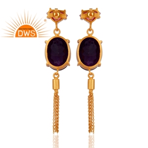 Hydro Amethyst Gemstone Earrings 18k Gold Plated Brass <b>Girls</b> Dangle Earrings Fashion Jewelry Suppliers Classic Collection - Product Image 3
