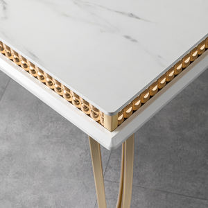 Karois — Table basse dorée en acier inoxydable, luxueuse et moderne, en pierre naturelle, meuble à manger et à café, idéal pour appartement - Product Image 3