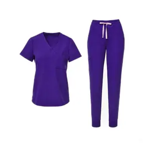 Hospital Nursing Uniform Clinical Medical Workwear Jogger Sports Suit Healthy Slim Fashion Elastic Scrub Short Sleeve Set