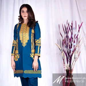 Tissu en coton pour femmes avec broderie fine, collection d'été Masoori pour vêtements indiens et pakistanais Kurta/Kurti - Product Image 1