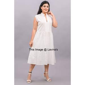 Indian 100% Fine Cotton Woven Eco-Friendly Formal <b>Women's</b> Knee-Length V-Neck Solid White Designer Handmade Cotton Lining <b>Tunic</b> - Product Image 3