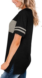 OEM Sport Style Womens Cotton T-<b>shirts</b> XL Size Fashionable Crew Neck Tops Short Sleeves Color Block Side Slits Printed Pattern - Product Image 6