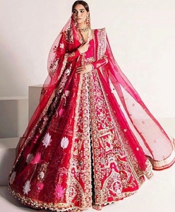 Elegant-<b>Bridal</b>-Indian/Pakistani-Long <b>Jacket</b> with Lehenga dress Embellished in crystal glass beads stone work for Wedding-2020. - Product Image 1