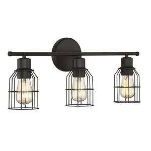 Luminárias contemporâneas, gaiolas de fio de ferro industrial, preta fosca, 3 lâmpadas, vanity, luminárias de parede