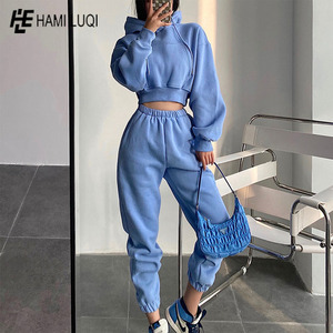 Jersey de entrenamiento de algodón de manga larga con capucha, conjunto de pantalones, conjunto de Jogger, conjuntos informales de 2 piezas para mujer, logotipo corto personalizado completo - Product Image 4