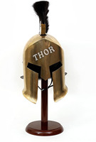 Casque médiéval spartiates en armure, casque romain, modèle 300 King Leonidas avec support en bois noir, gamme Antique, poli
