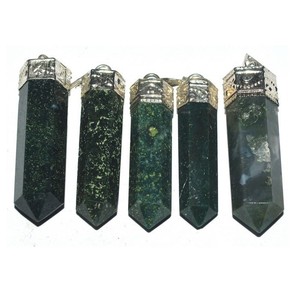 Moos Agate Cap-Colgantes de lápiz Moos Agate Pencil Colgantes colgante de punto de cristal - Product Image 1