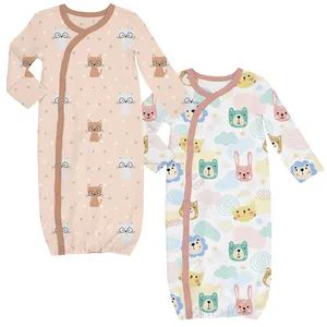 婴儿睡眠长袖和服婴儿棉布礼服，定制印花男女通用