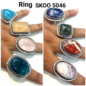 ขายส่งผู้หญิงธรรมชาติแหวนหินผสมจำนวนมากวินเทจ Boho รูปไข่รูปร่างแหวนผสมสไตล์เทอร์ควอยซ์แหวนหินขนาดใหญ่ - Product Image 2