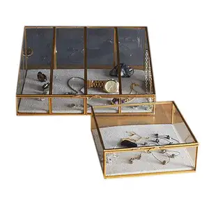 黄铜和透明玻璃镜面珠宝展示盒用于展示储物盒戒指耳环珠宝收纳盒