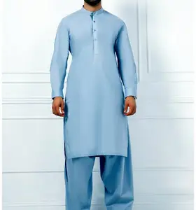 Gestickte traditionelle Shalwar Kameez Plain Blank Party Wear Baumwolle Stoff Bequeme Shalwar Kameez für Männer