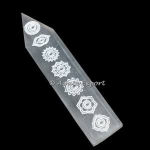 7 Chakra sculpté sélénite baguette pierre naturelle cristal pierre précieuse pour Massage guérison Feng Shui amour avec ange motif Bracelet - Product Image 2