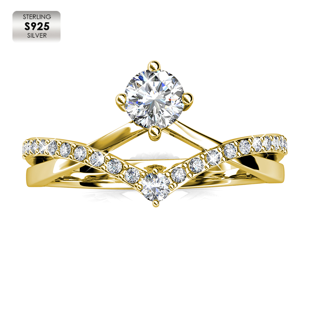 Sterling Silver 925 18K yellow gold plated Double Wishbone Ring