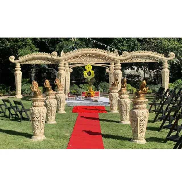 حدث زفاف في جنوب آسيا الشارب Mandap ، الولايات المتحدة الأمريكية ، للحدائق الخارجية ، وحفلات الزفاف ، ومفكرة الزفاف التقليدية الخشبية Mandap